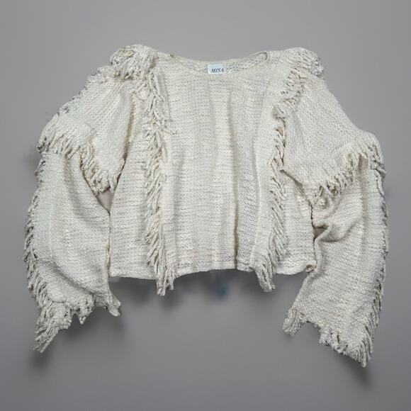 MISA Los Angeles Ivory White Karine Fringe Sweater Womens Size Small - Picture 2 of 9